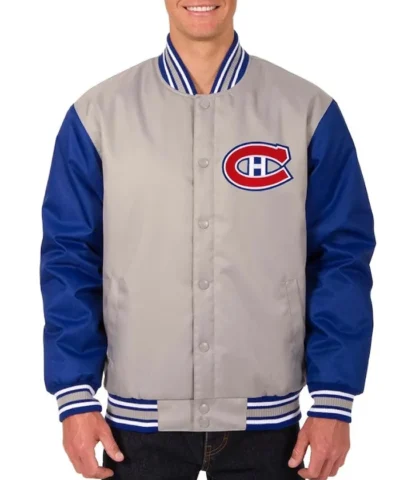Montreal Canadiens Gray and Royal Full-Snap Poly-Twill Jacket