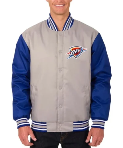 Poly Twill Oklahoma City Thunder Full-Snap Gray and Royal Jacket