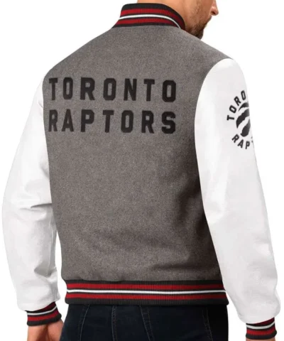 Toronto Raptors Gray and White Varsity WoolLeather Jacket