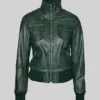 Green Bomber Leather Jacket For Womens