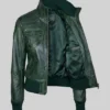 Green Bomber Leather Jacket Women