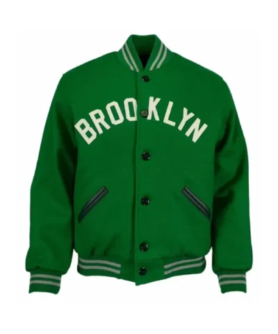 Shop NBA Brooklyn Nets Varsity Full-Button Wool Green Jacket