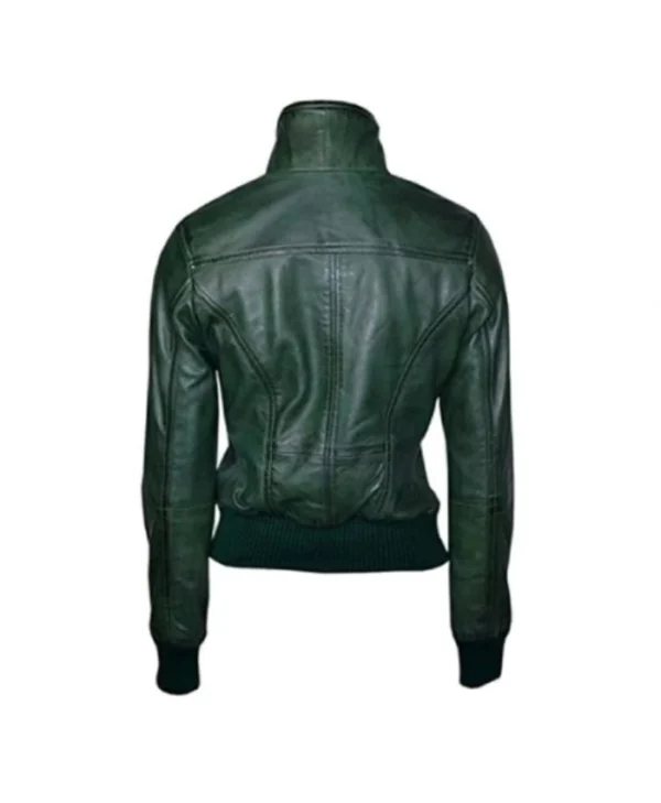 Women’s Green Bomber Leather Jacket
