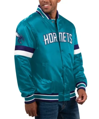 Charlotte Hornets Home Game Varsity Full-Snap Satin Teal Jacket