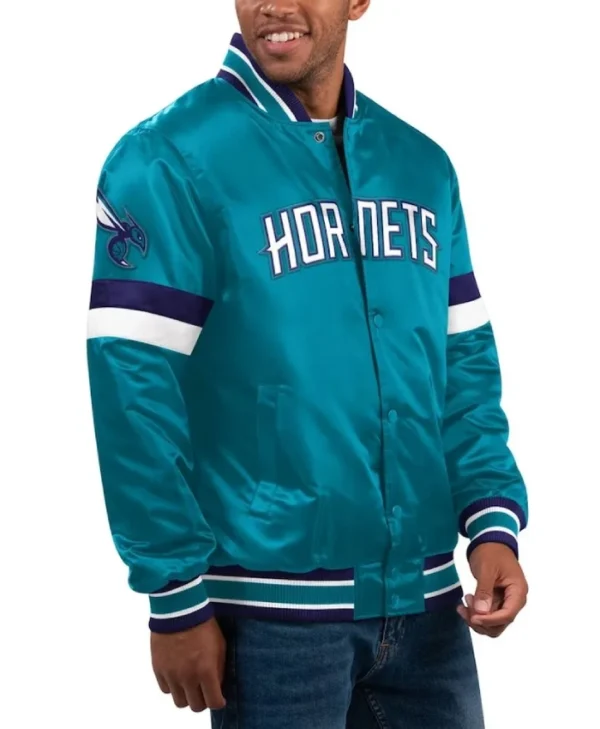 Charlotte Hornets Home Game Varsity Full-Snap Satin Teal Jacket