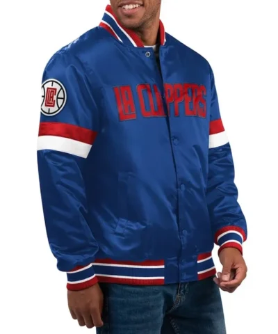 LA Clippers Home Game Full-Snap Varsity Satin Royal Jacket