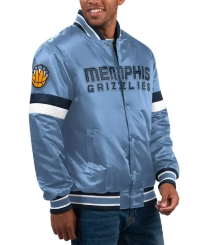 Memphis Grizzlies Home Game Varsity Full-Snap Satin Light Blue Jacket