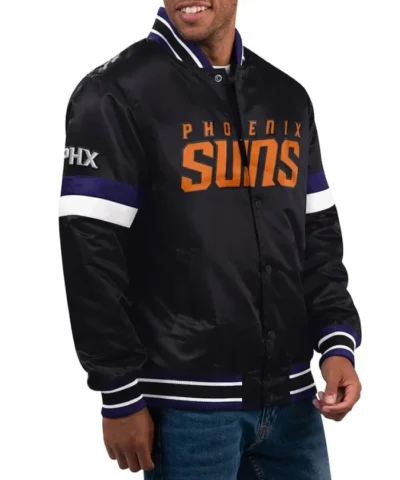 Phoenix Suns Home Game Varsity Full-Snap Satin Black Jacket