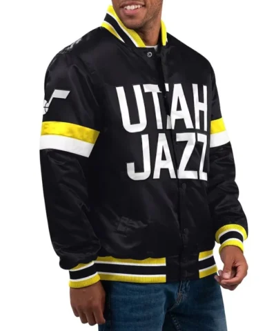 Utah Jazz Home Game Varsity Full-Snap Satin Black Jacket