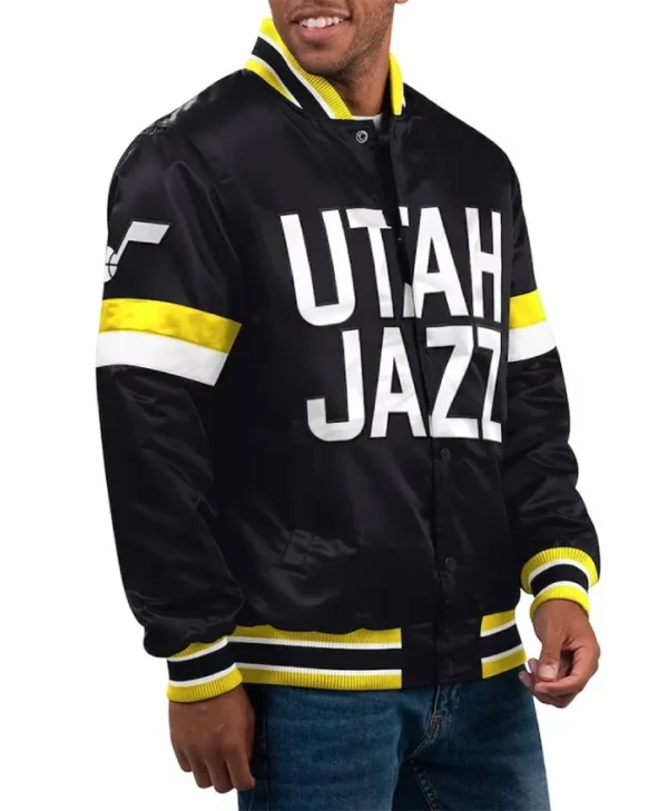 Utah Jazz Home Game Varsity Full-Snap Satin Black Jacket