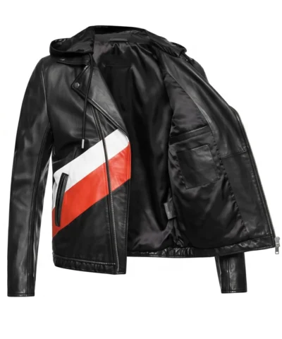 Hooded Leather Biker Jacket For Men