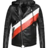 Hooded Leather Biker Jacket For Mens