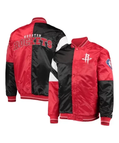 Houston Rockets Leader Color Full-Snap Satin BlackRed Jacket