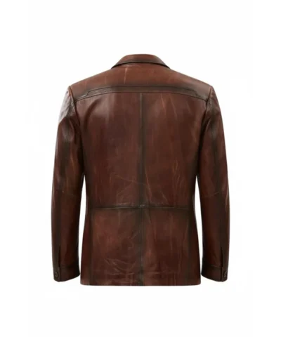 Italian Brown Leather Blazer For Mens