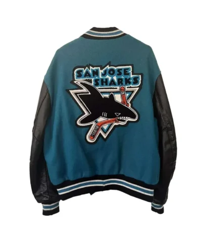 1990’s Jose Sharks Teal Blue and Black Varsity Jacket