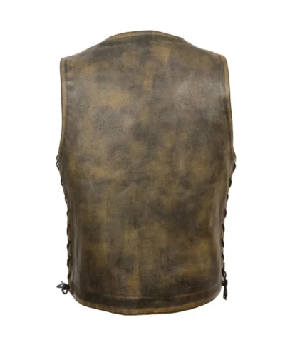 Men’s Triple Stitch Lace Up Style Biker Vest