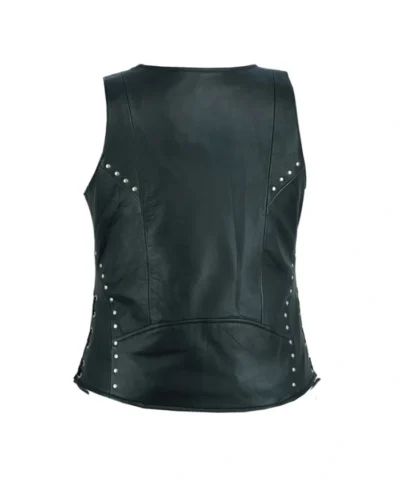 Women’s Black Lace Work Design Leather Vest
