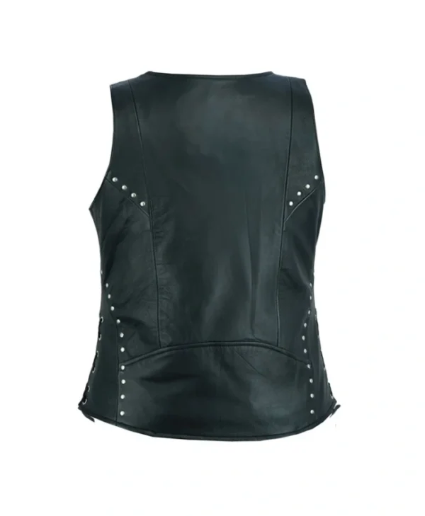 Women’s Black Lace Work Design Leather Vest