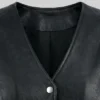 Lace Work Design Leather Black Vest For Women
