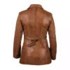 Womens Brown Long Leather Trench Jacket