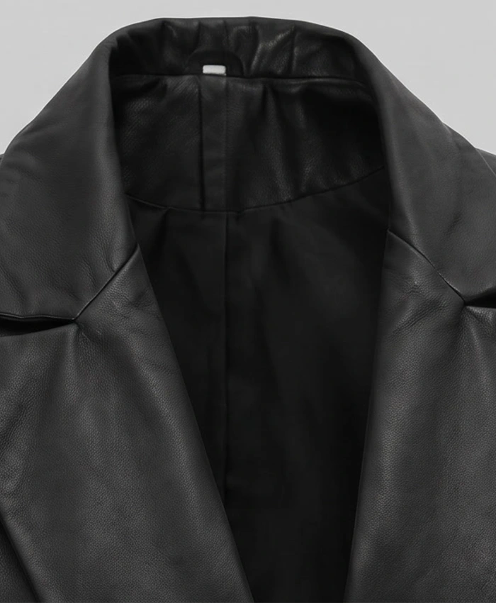 Lapel Collar Leather Black Blazer For Womens