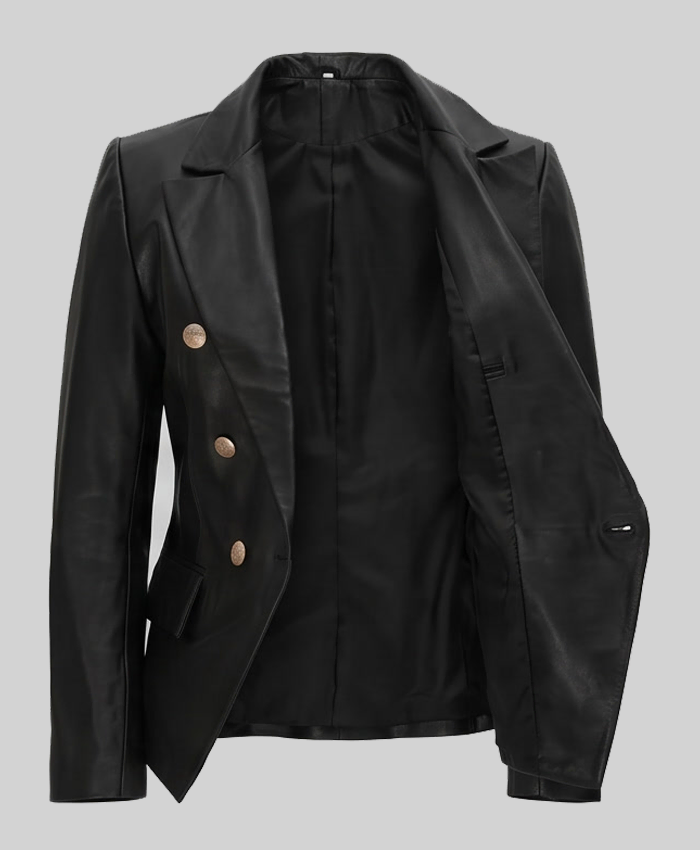 Leather Black Blazer For Women