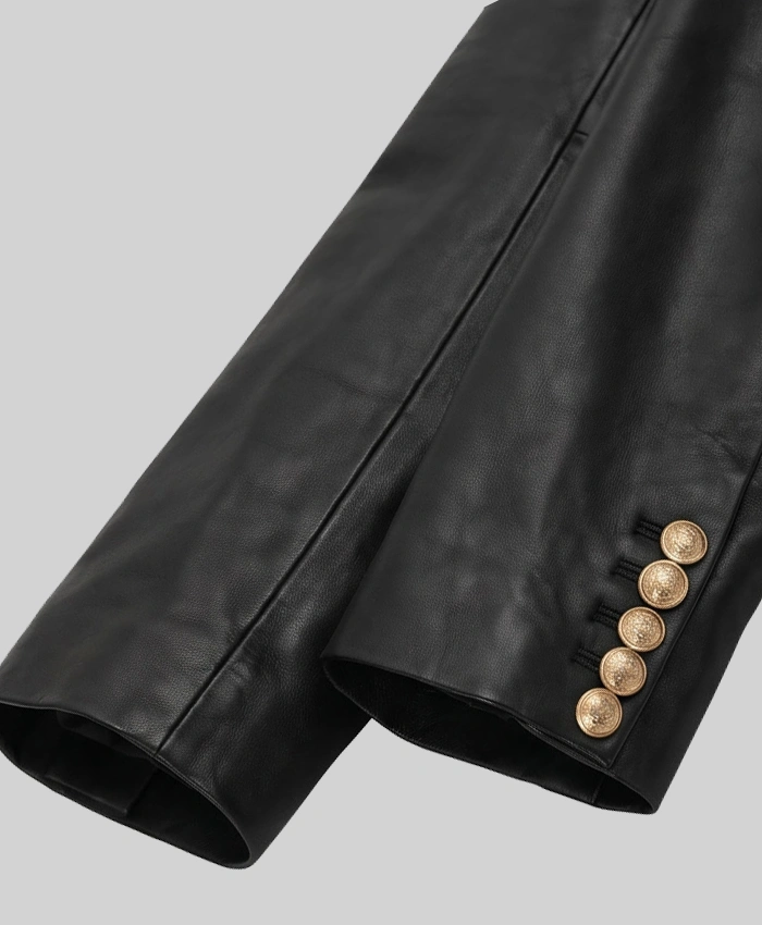Leather Black Blazer For Womens Cuffs