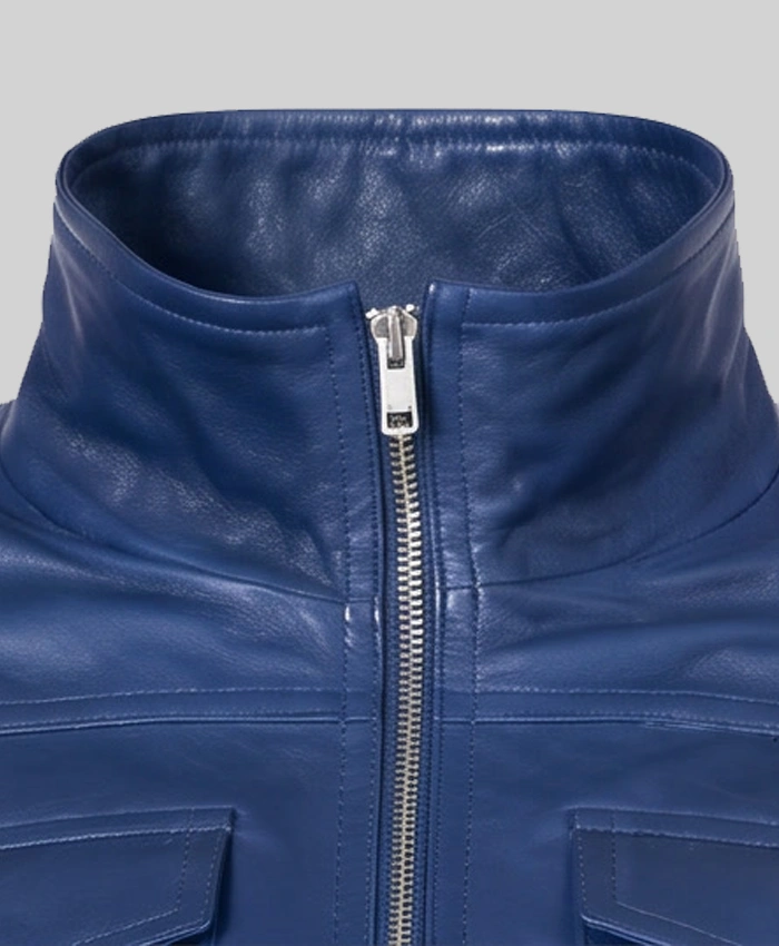 Leather Bomber Blue Jacket For Women