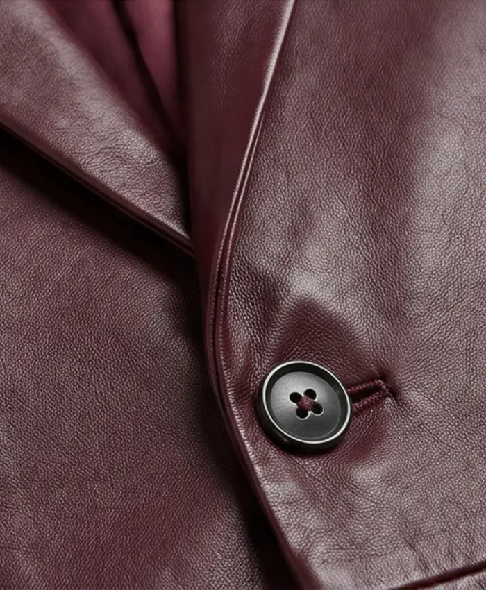 Leather Full-Legnth Sleeves Maroon Blazer for Mens