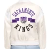 Sacramento Kings Printed Logo Varsity Cream Satin Jacket