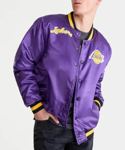 Los Angeles Lakers Basketball Varsity Full-Snap Satin Purple Jacket