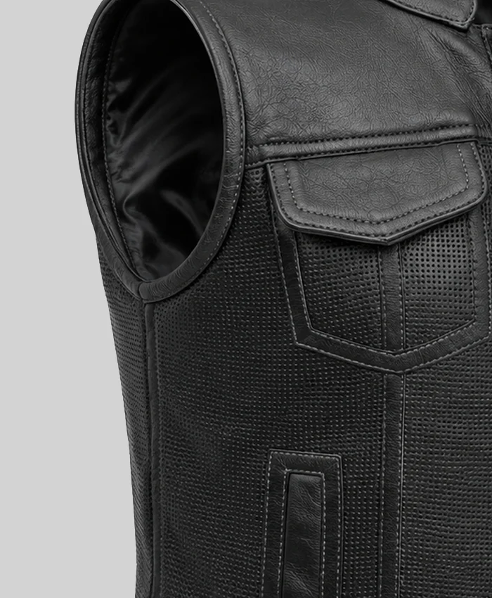Mandarin Collar Leather Black Vest For Womens