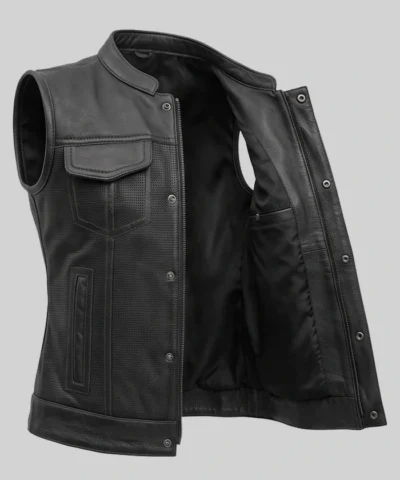 Mandarin Collar Leather Vest For Women