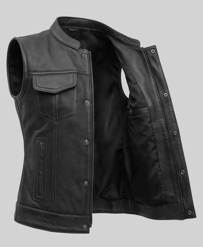 Mandarin Collar Leather Vest For Women