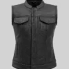 Mandarin Collar Leather Vest For Womens