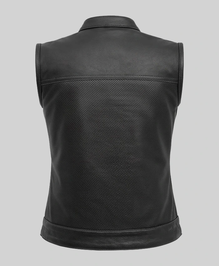 Mandarin Collar Leather Vest Womens
