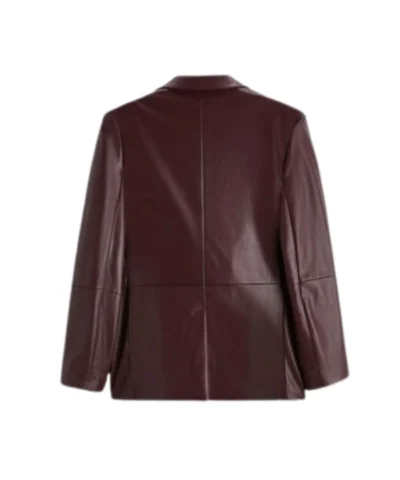 Men’s Maroon Leather Blazer with Long Sleeves