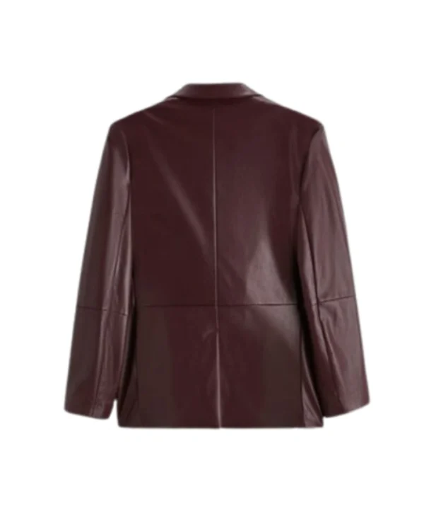 Men’s Maroon Leather Blazer with Long Sleeves