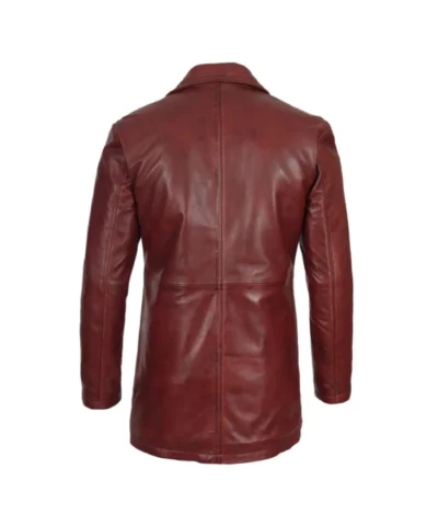 Mens Maroon Leather Long Coat