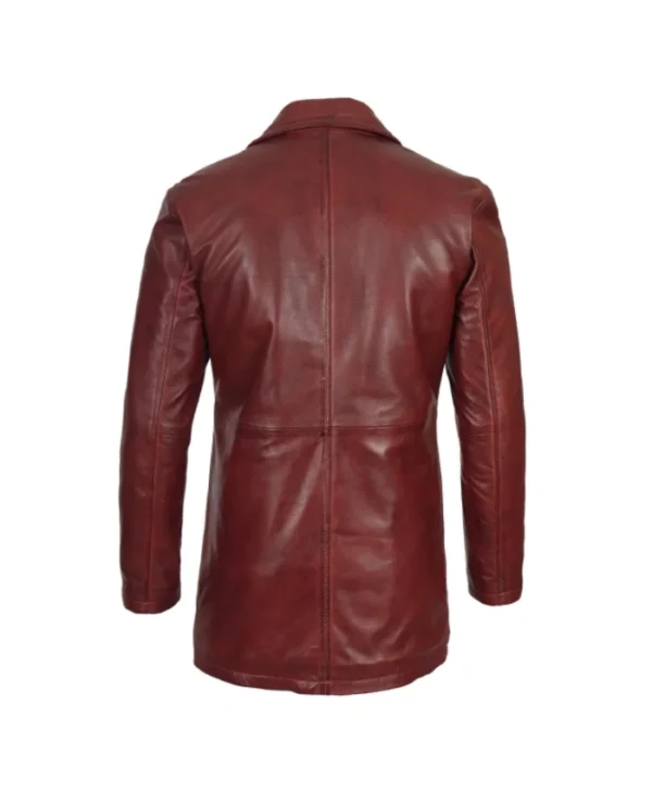 Mens Maroon Leather Long Coat