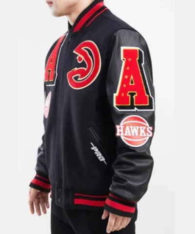 Mashup Atlanta Hawks Black Full-Snap Varsity WoolLeather Jacket