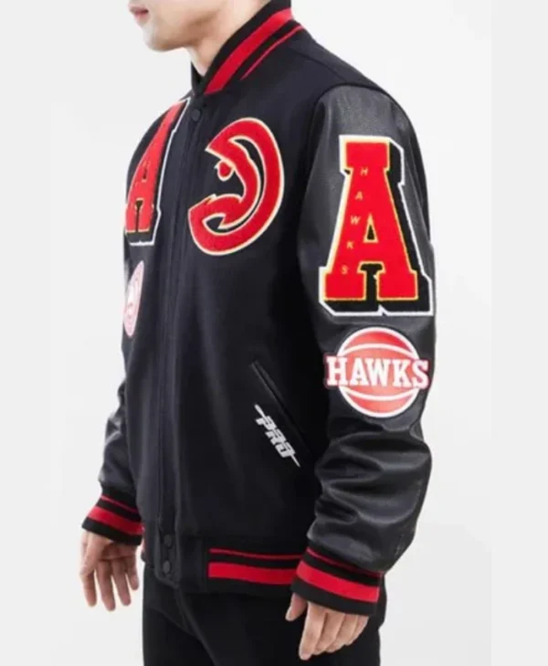 Mashup Atlanta Hawks Black Full-Snap Varsity WoolLeather Jacket