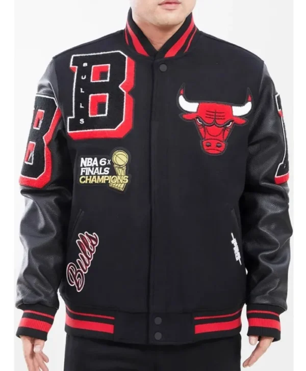 Shop Black Chicago Bulls Mashup Varsity Full-Snap WoolLeather Jacket