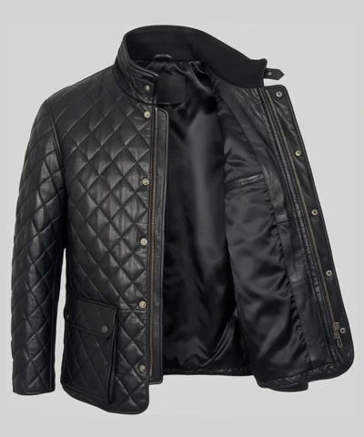 Men Biker Luxe Quilted Black Leather Jacket