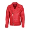 Men Brando Style Red Motorcycle Leather Jacket