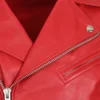 Men Biker Red Leather Jacket Detailed Collar