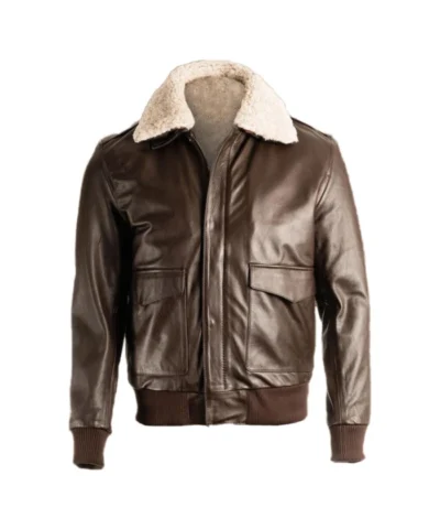 Brown Pilot Shearling Bomber Leather Jacket For Men’s