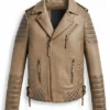 Men Desert Brown Biker Leather Jacket Front View