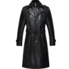 Men Long Leather Vintage Belted Trench Coat