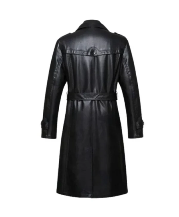 Men Long Leather Belted Trench Coat